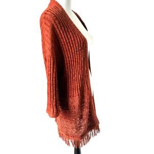 MAURICES Women's XL Burnt Orange Open Front Crochet Knit Fringe Cardigan Sweater
